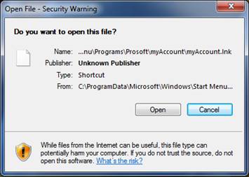กรณีที่เปิดโปรแกรม Myaccount ที่เป็น Windows 7 แล้วขึ้น Dialog Security  มีวิธีการแก้ไขอย่างไร | Prosoft Winspeed โปรแกรมบัญชีสำเร็จรูป