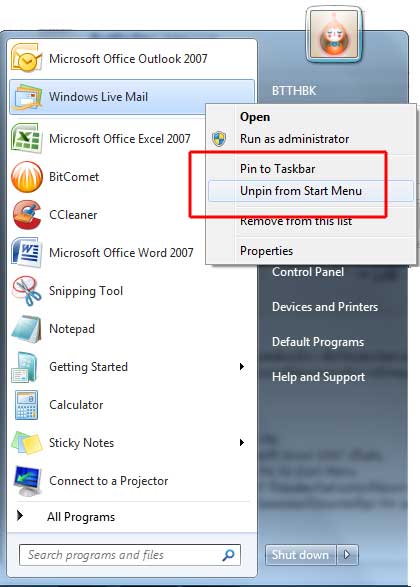 คำสั่ง Pin ใน Windows 7 คือ | Prosoft Winspeed โปรแกรมบัญชีสำเร็จรูป